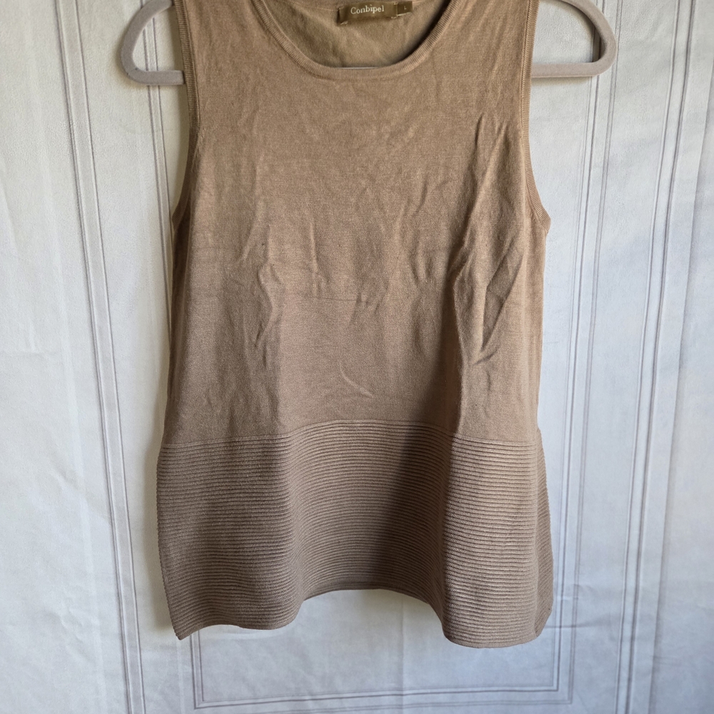 Conbipel Italian Cashmere-Look Sleeveless Knit Tunic in Light Taupe